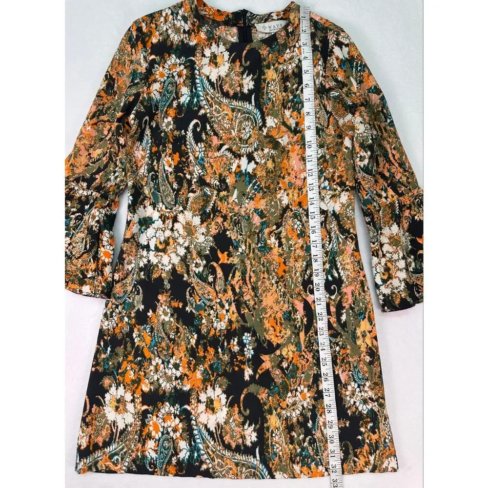 WAYF Multicolor Boho Floral Paisley Bell Sleeve Mini Shift Dress Size Small - Picture 7 of 10